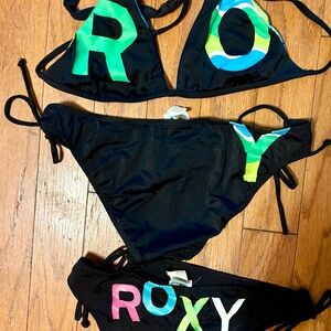 Roxy Black Bikini Swimwear 2 bottoms 1 reversible Top